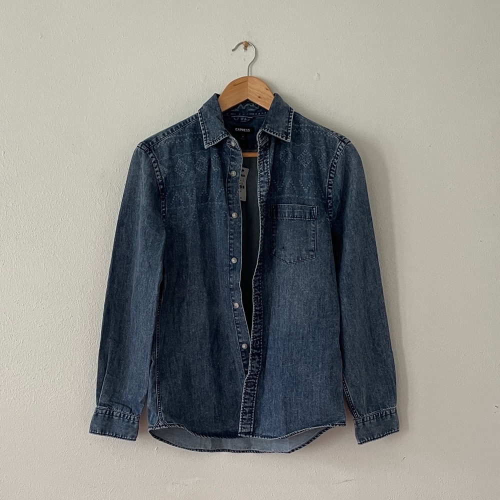 Express Button Up Shirt Lyocell Denim Look